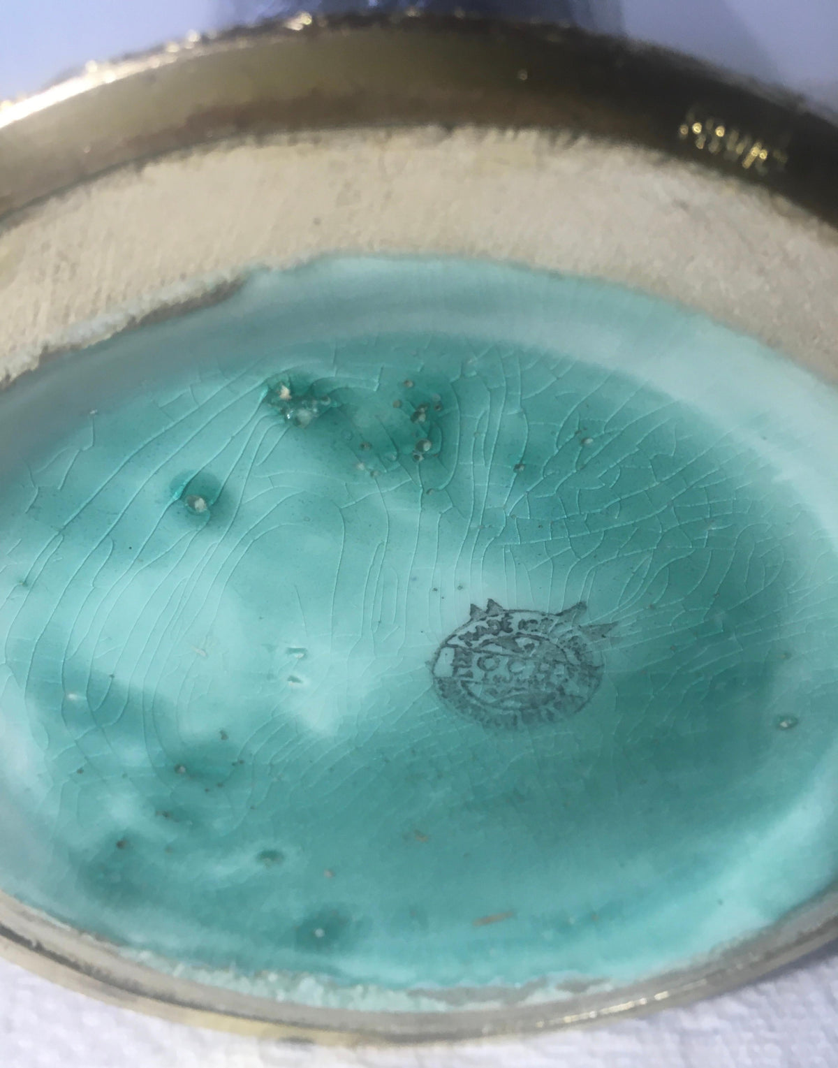 Charles Catteau for Boch La Louvière Art Deco Enamel Ceramic Flower Vase, Signed — detail 6