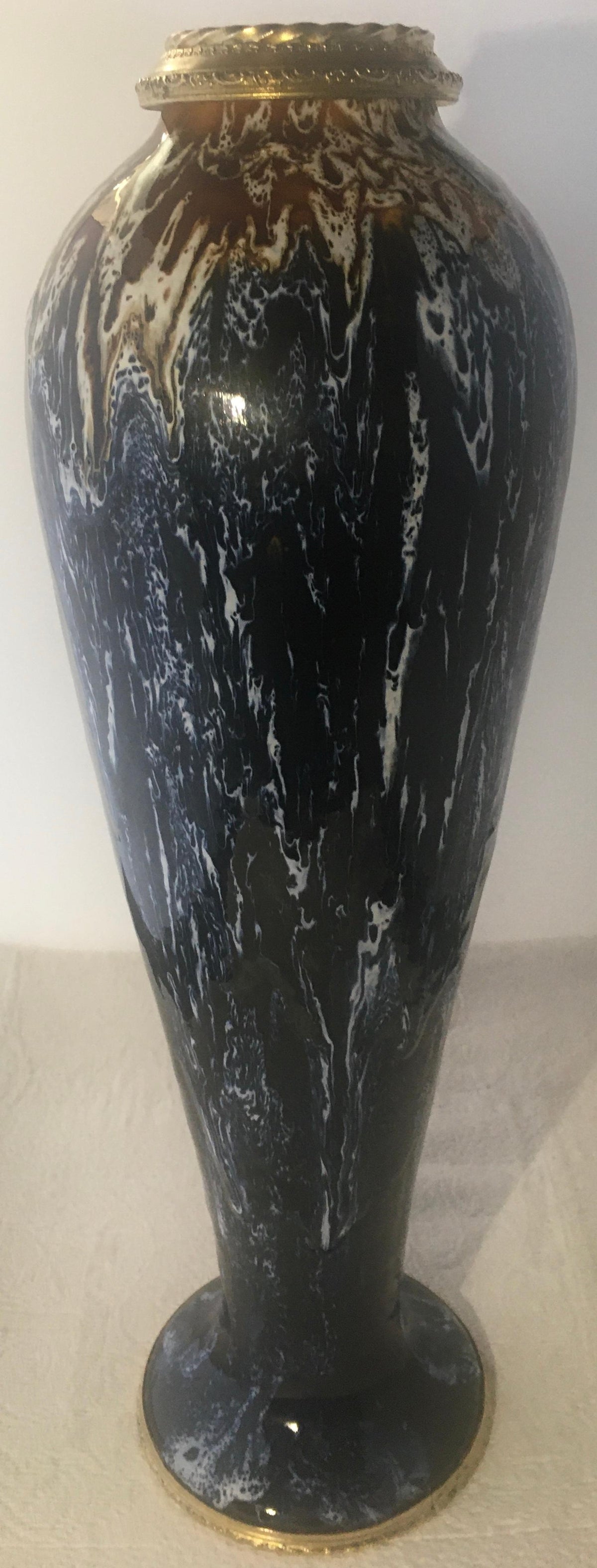 Charles Catteau for Boch La Louvière Art Deco Enamel Ceramic Flower Vase, Signed — detail 2
