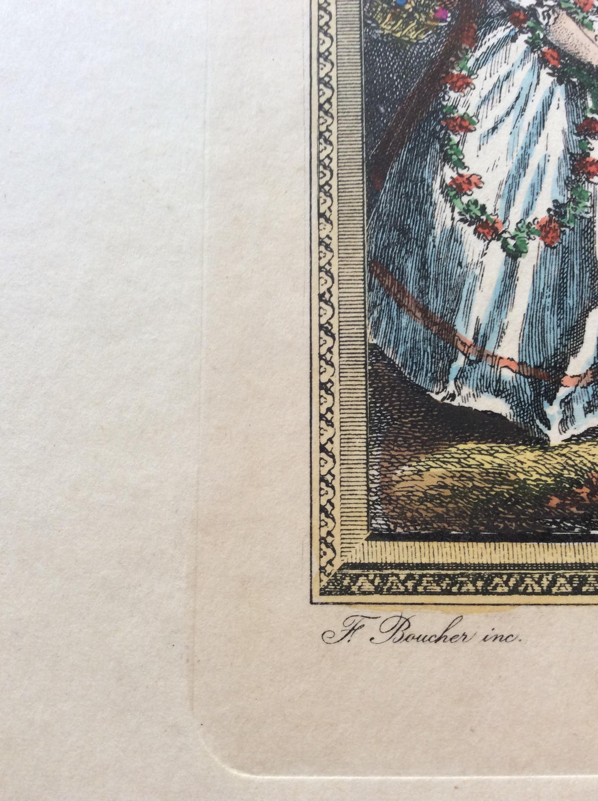 Late 18th Century Neoclassical French Fashion Engraving Print, François Boucher — detail 4