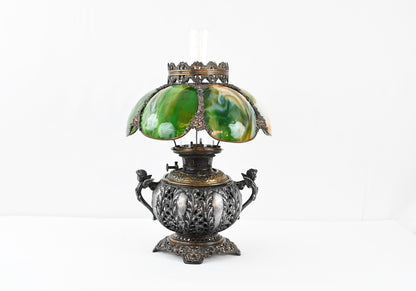 Bradley & Hubbard Victorian Style Oil Lamp with Hand Painted Hurricane Glass — detail 7