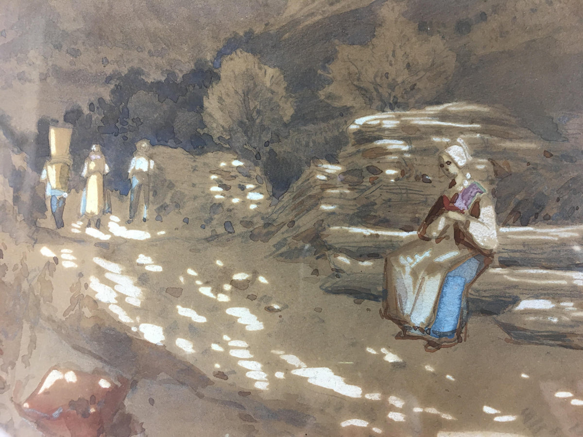 French Post Impressionist Watercolor Painting of Brittany Landscape — detail 2