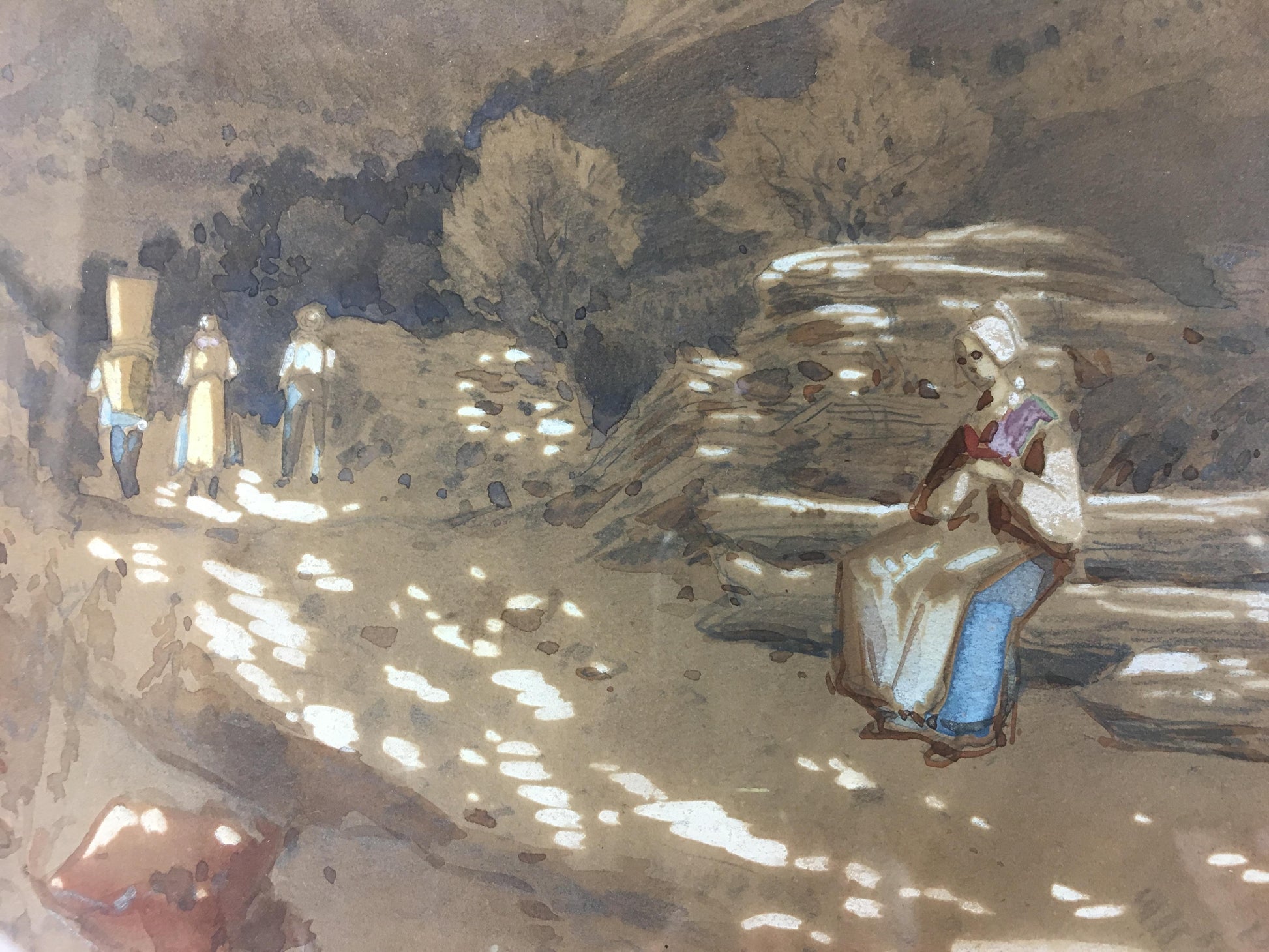 French Post Impressionist Watercolor Painting of Brittany Landscape — detail 2