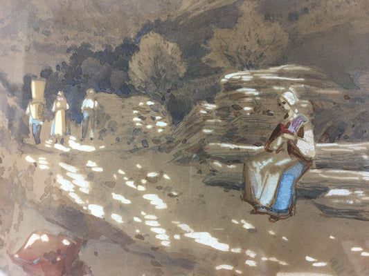 French Post Impressionist Watercolor Painting of Brittany Landscape — detail 2