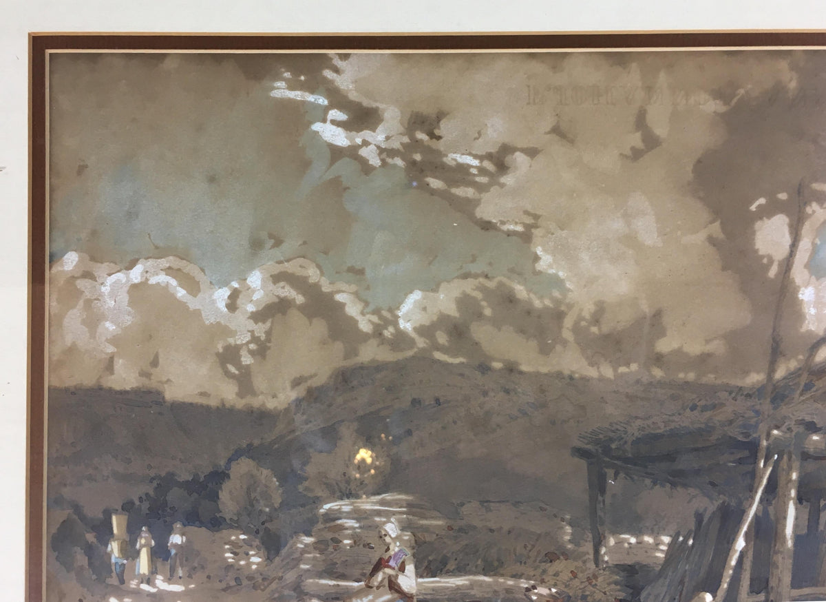 French Post Impressionist Watercolor Painting of Brittany Landscape — detail 3