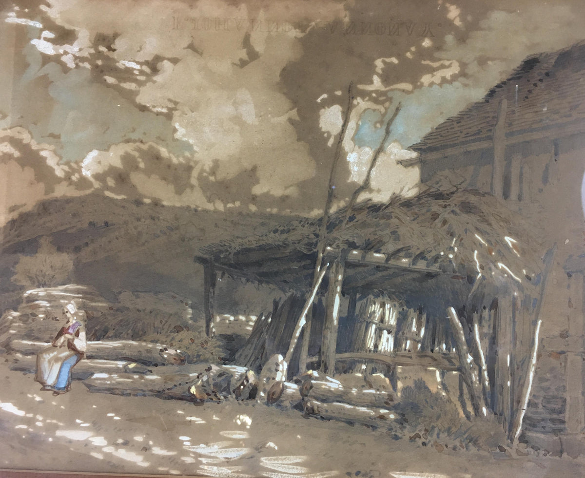 French Post Impressionist Watercolor Painting of Brittany Landscape — detail 6