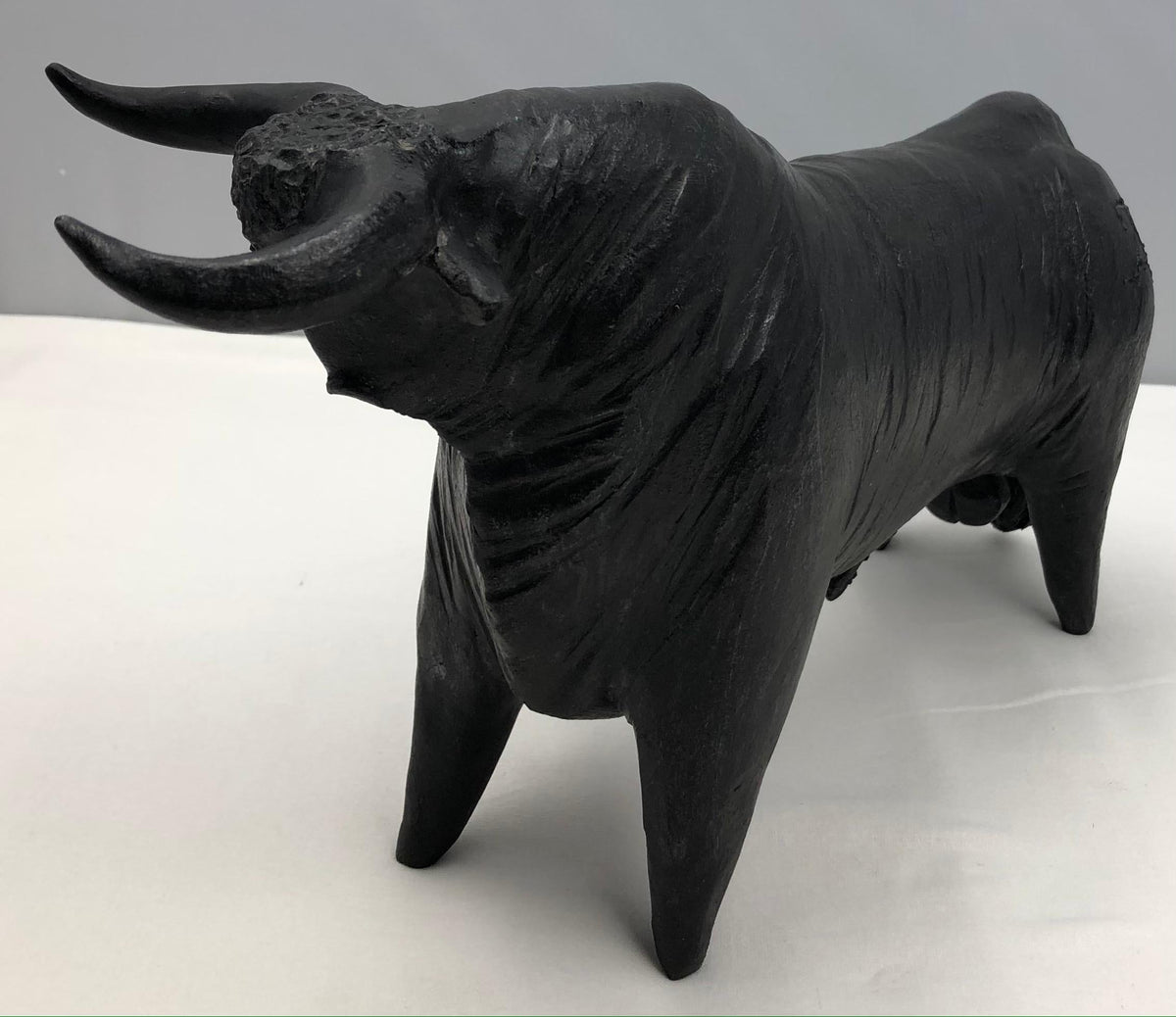French Mid-Century Carved Earthenware Bull Sculpture Signed Tali, 1970s — detail 6