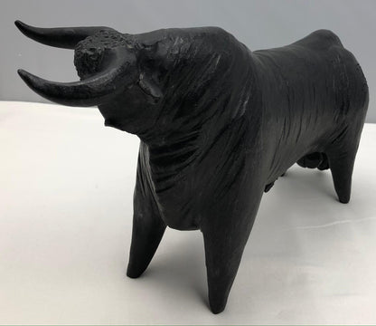 French Mid-Century Carved Earthenware Bull Sculpture Signed Tali, 1970s — detail 6