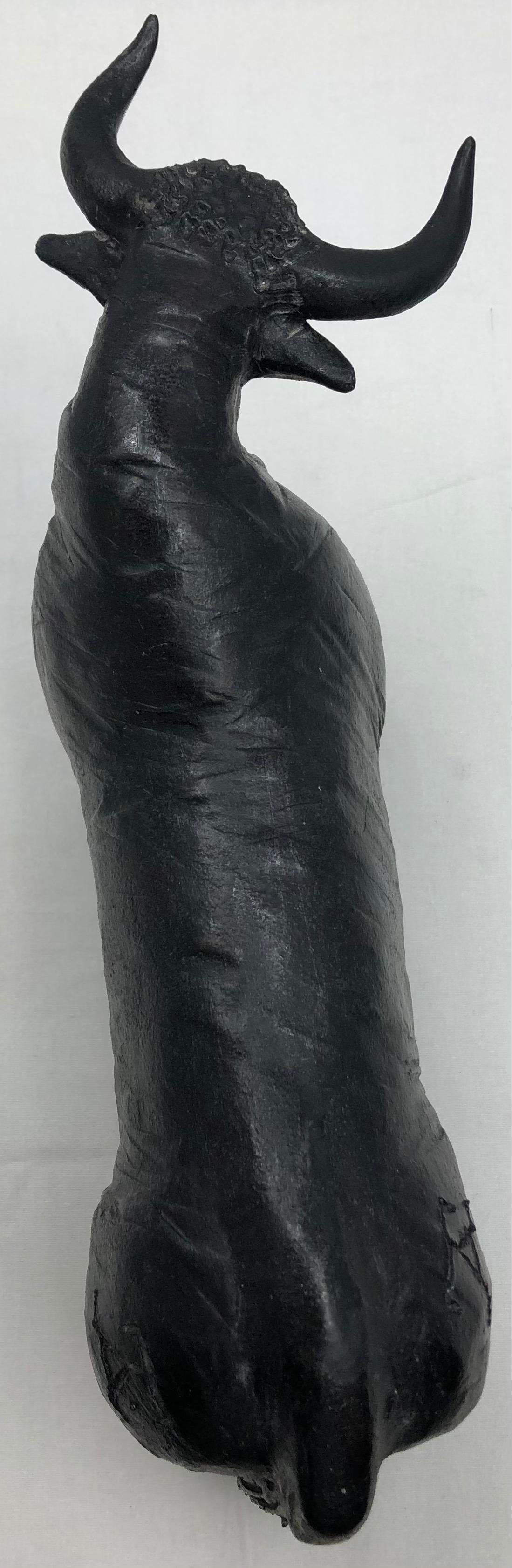 French Mid-Century Carved Earthenware Bull Sculpture Signed Tali, 1970s — detail 8