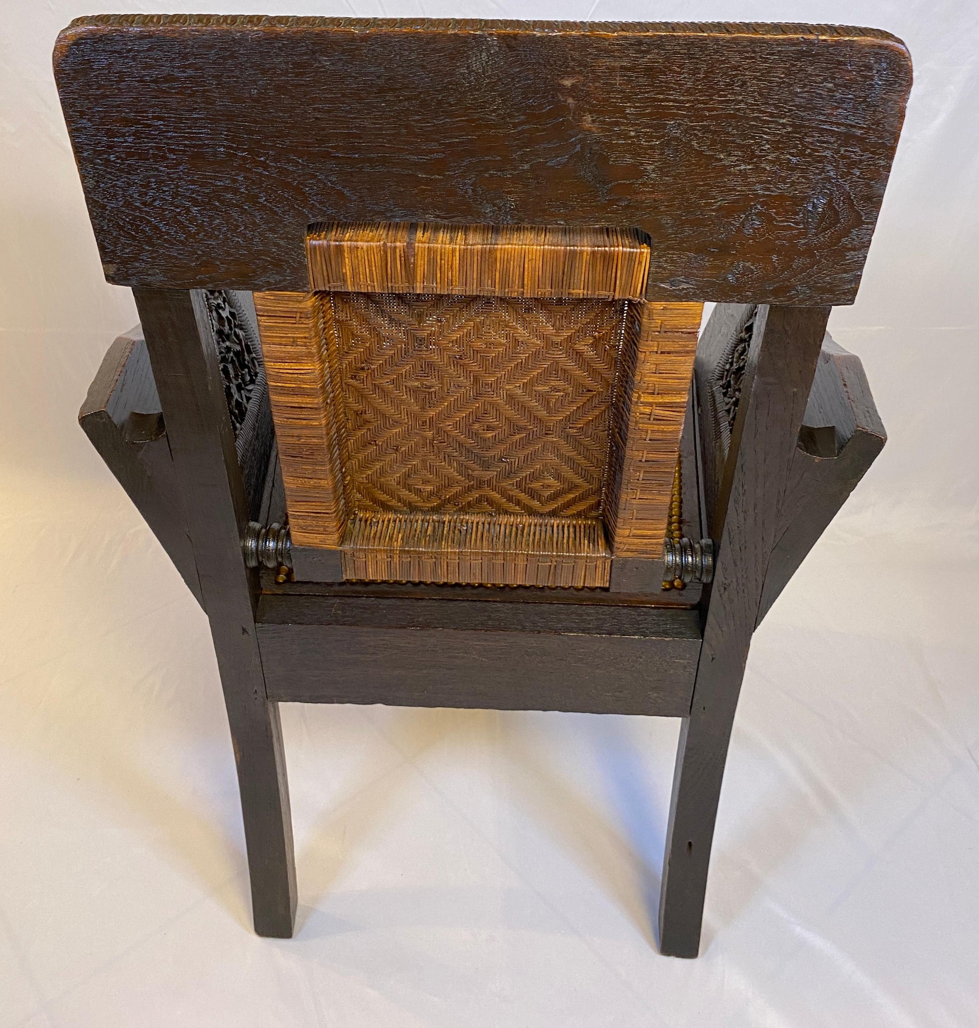 19th Century Anglo-Indian Hand-Carved Burmese Armchair with Officer Provenance — detail 4
