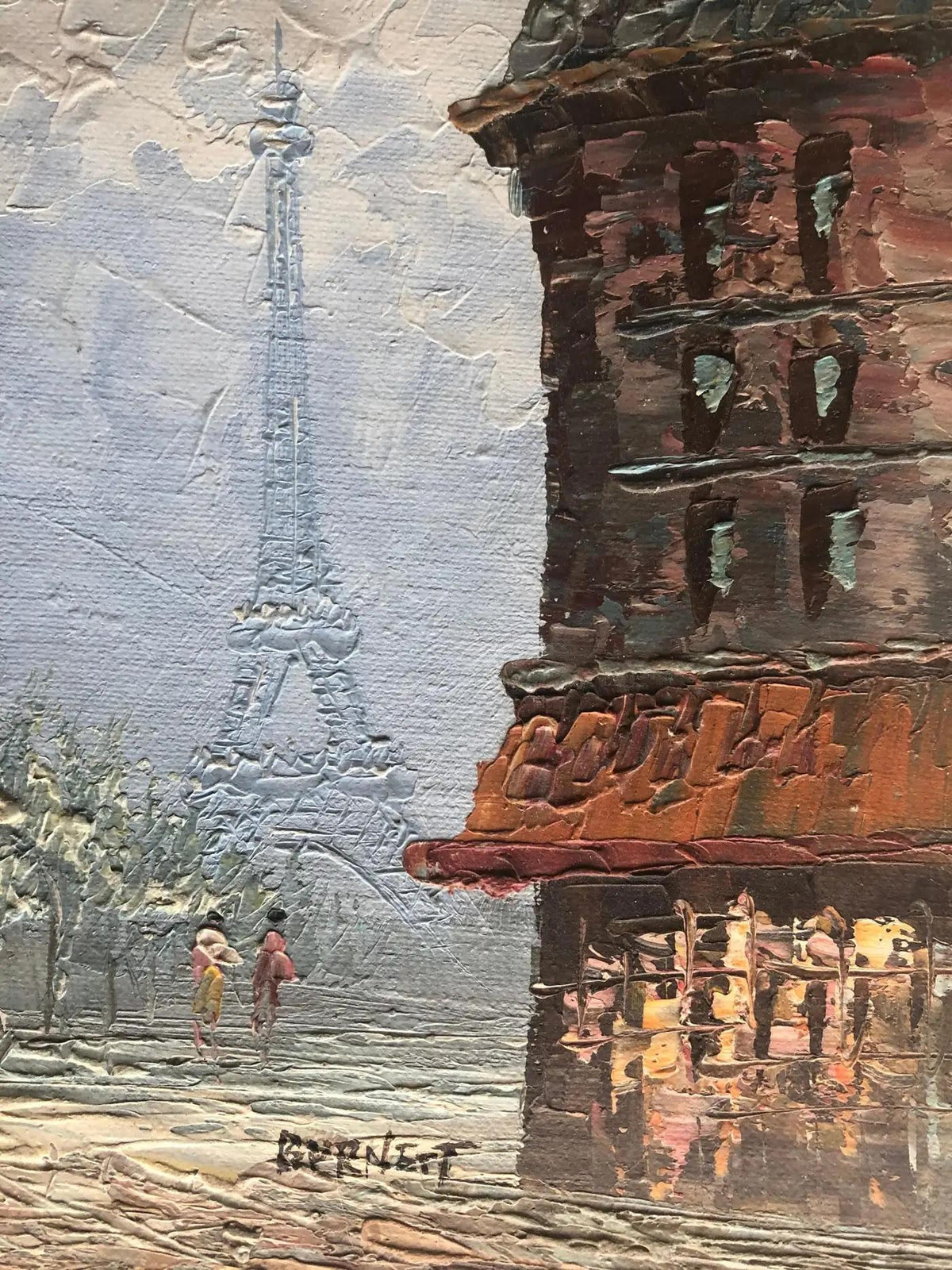 Oil Painting Eiffel Tower Paris attrib. to Caroline Burnett, Paris Cityscape — detail 4