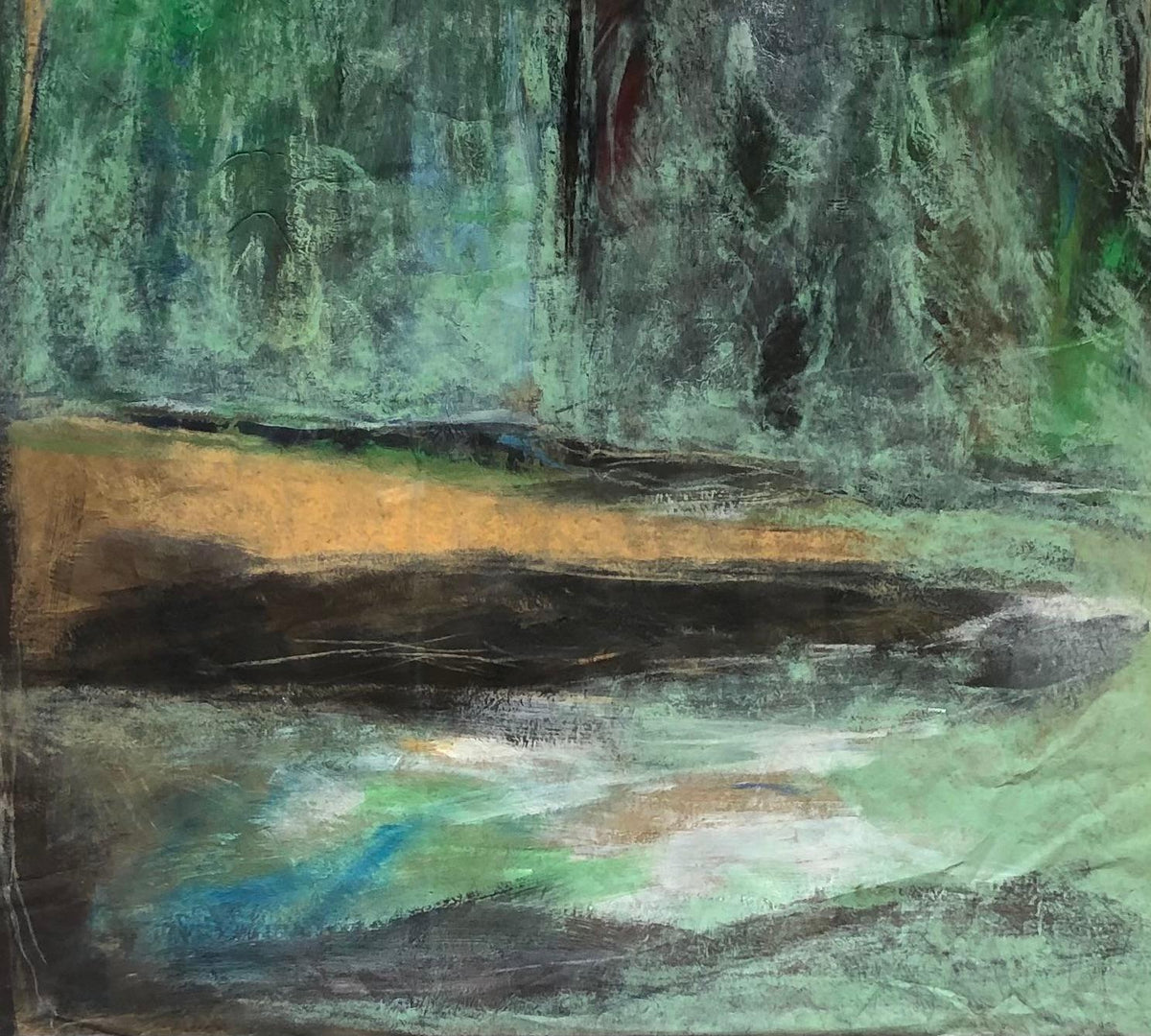 Original Abstract Painting "Cascades or Waterfalls" by C. Azuelos on Rice Paper — detail 4