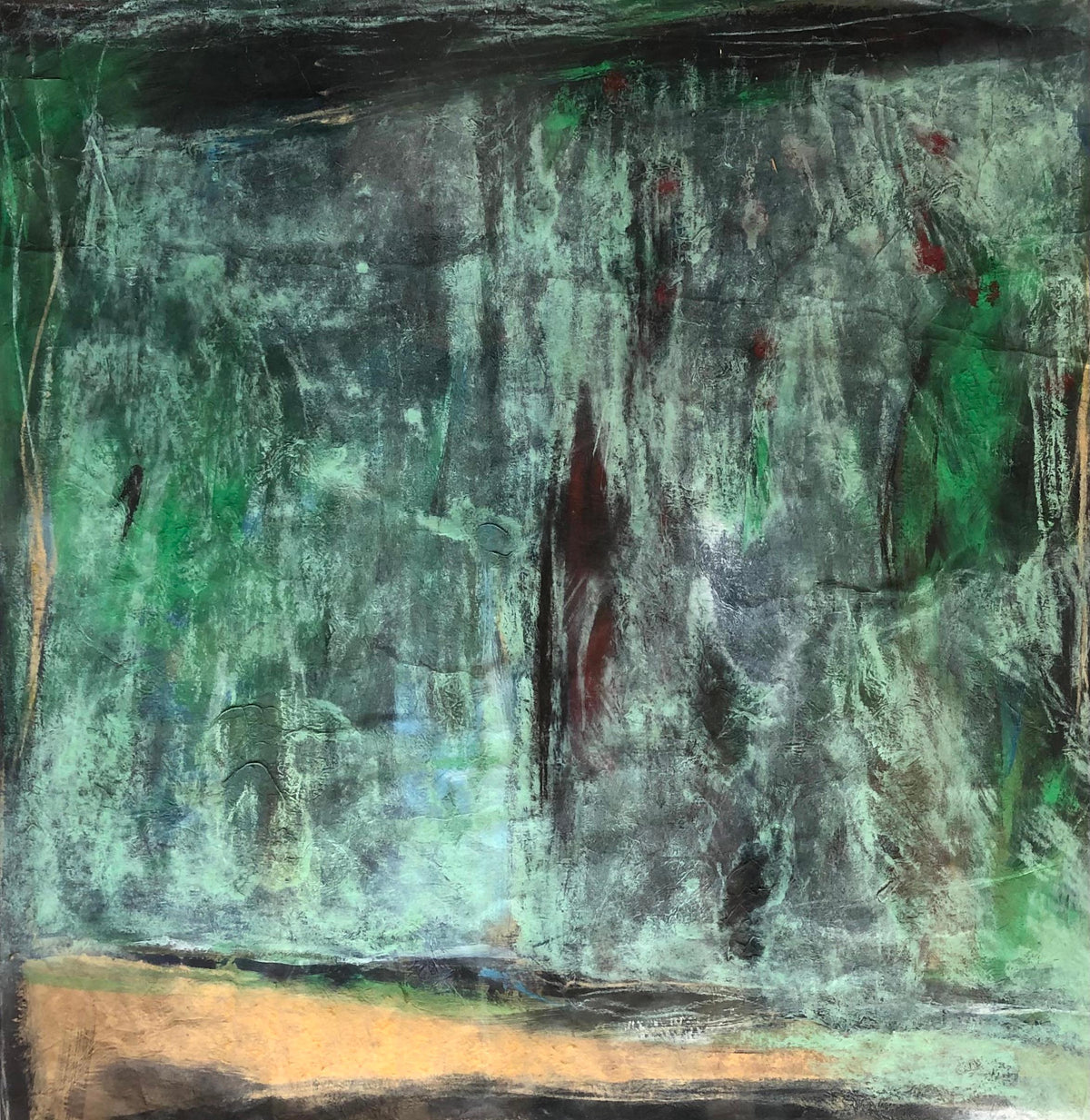Original Abstract Painting "Cascades or Waterfalls" by C. Azuelos on Rice Paper — detail 3