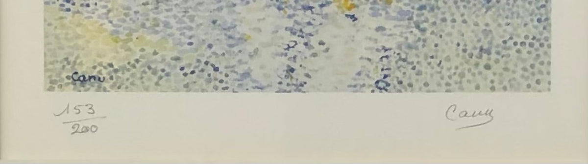 Yvonne Canu Original Seascape Lithograph French Pointillism Art — detail 2