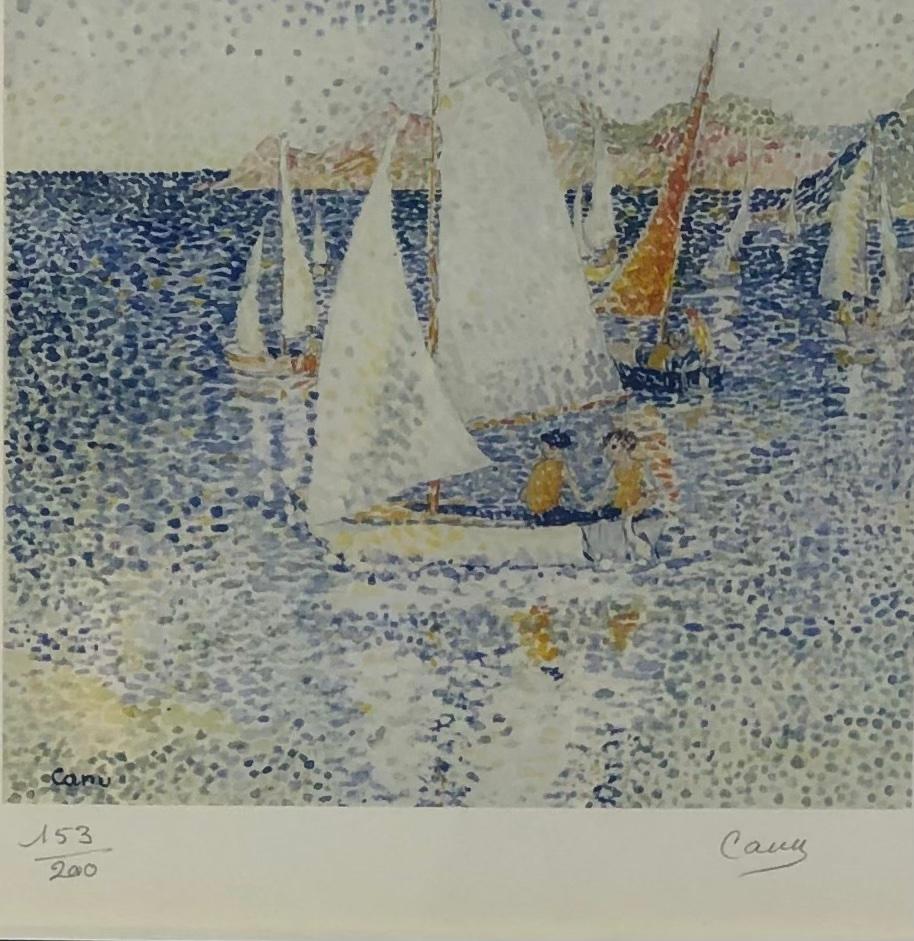Yvonne Canu Original Seascape Lithograph French Pointillism Art — detail 4