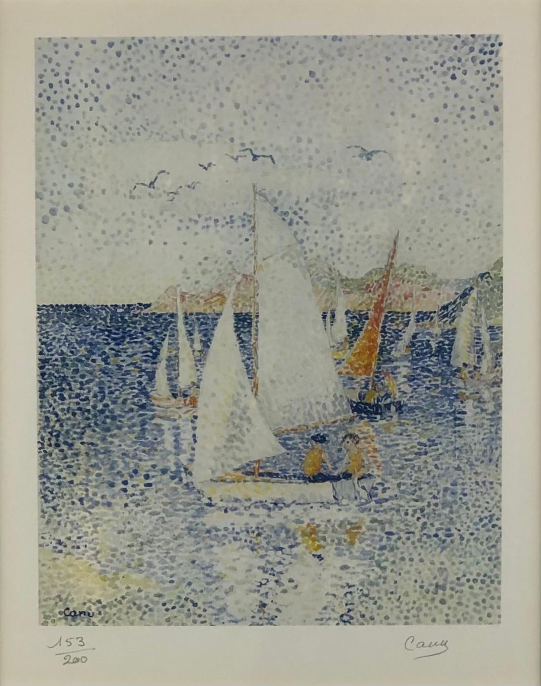 Yvonne Canu Original Seascape Lithograph French Pointillism Art — detail 5