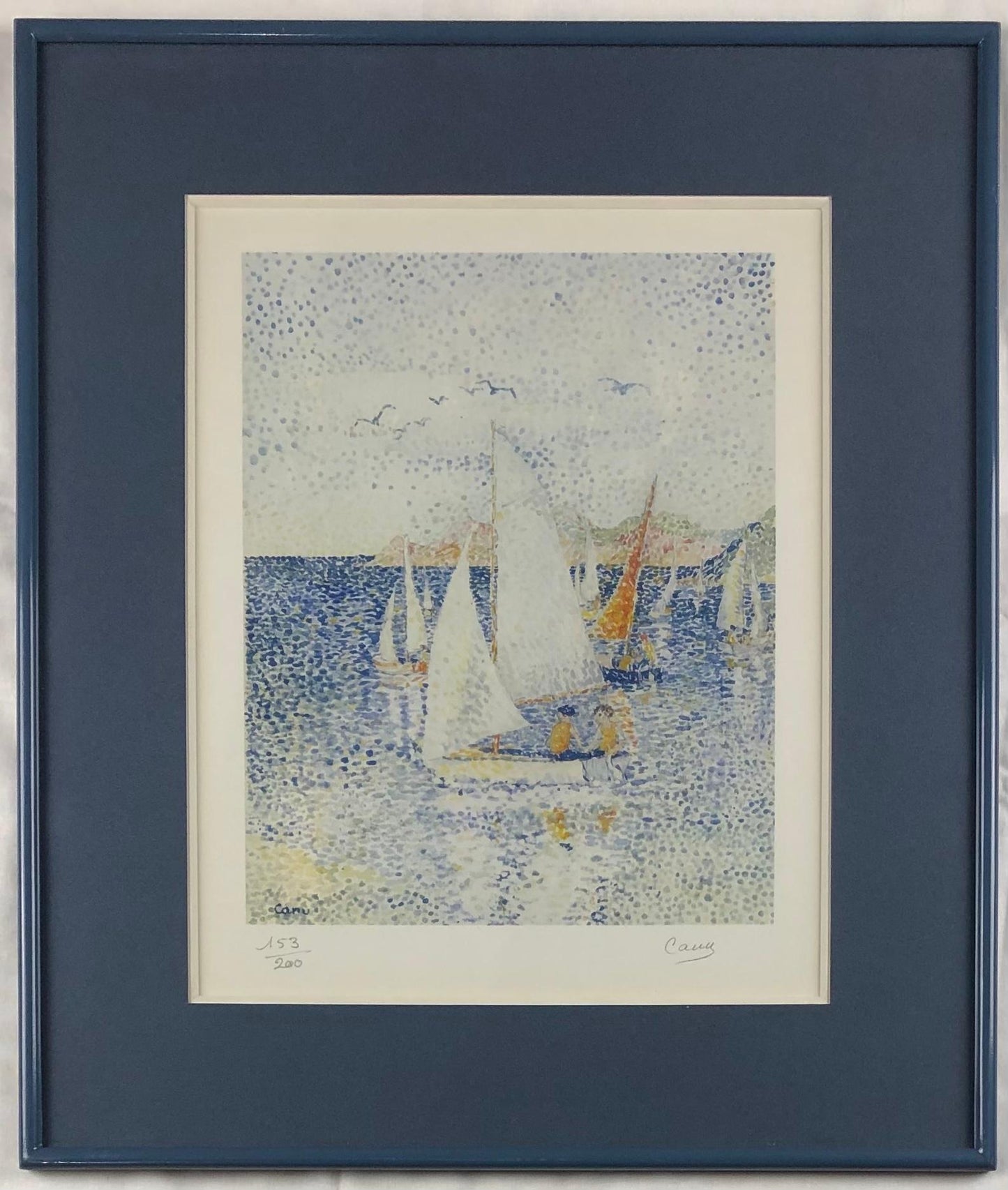 Yvonne Canu Original Seascape Lithograph French Pointillism Art — detail 6