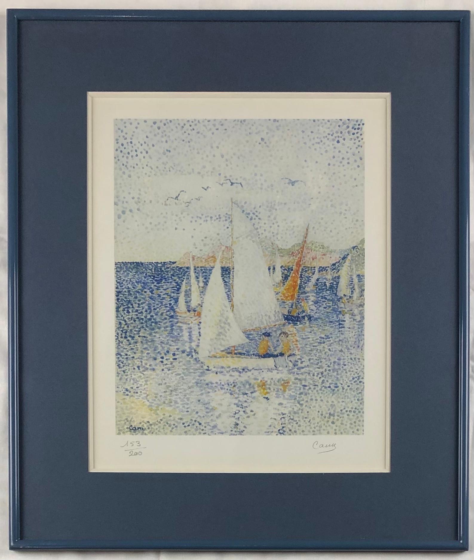 Yvonne Canu Original Seascape Lithograph French Pointillism Art — detail 6