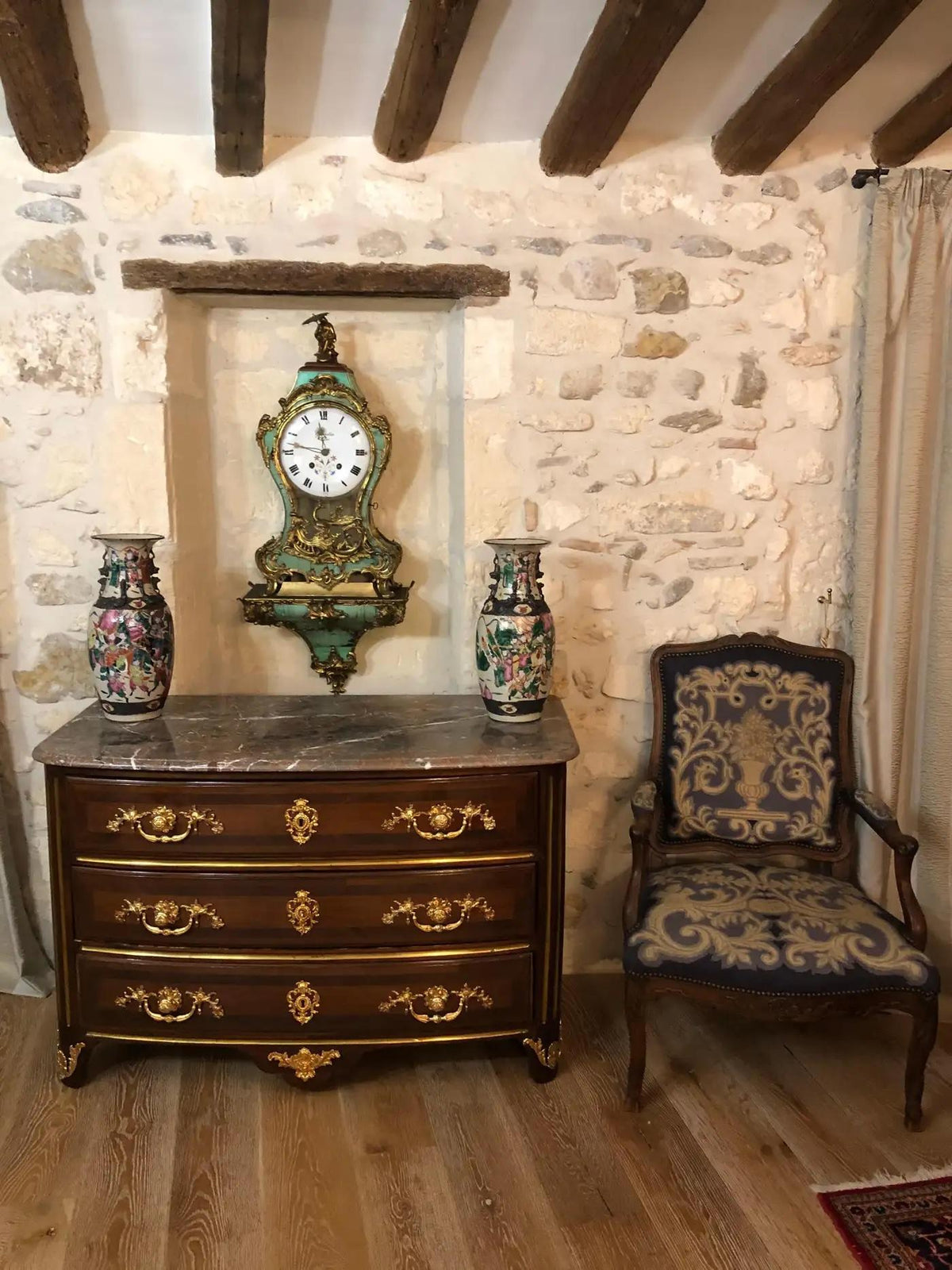 Large 18th Century French Louis XV Period Cartel Wall Clock Signed A. Gosselin — detail 2