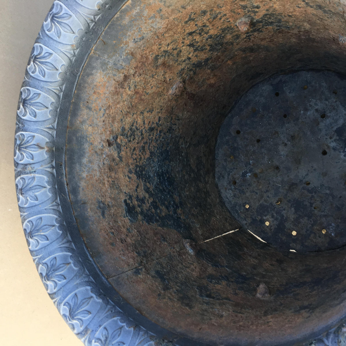 19th Century French Cast Iron Garden Planter or Urn from Beverly Hills Estate — detail 6