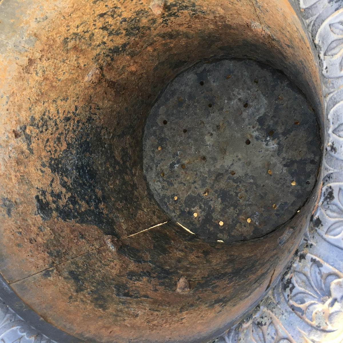 19th Century French Cast Iron Garden Planter or Urn from Beverly Hills Estate — detail 9