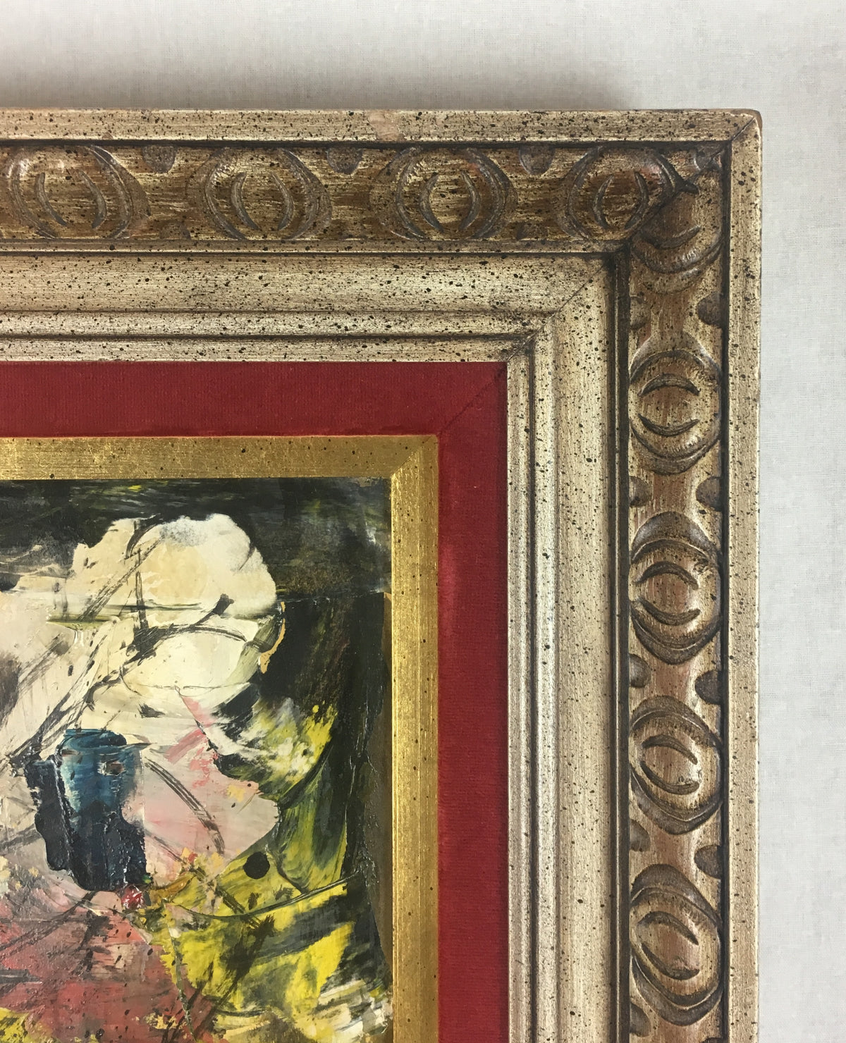 Charles Levier Bouquet of Flowers Oil Painting in the Manner of Bernard Buffet — detail 3