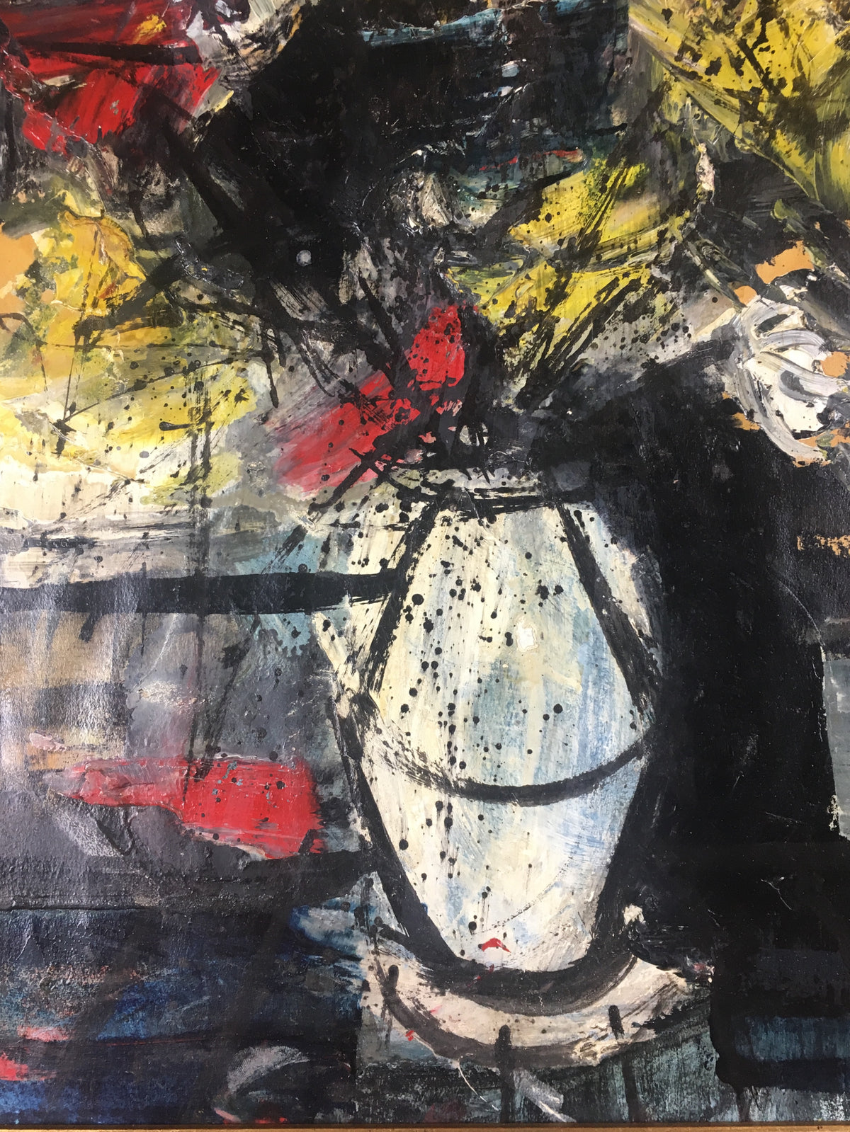 Charles Levier Bouquet of Flowers Oil Painting in the Manner of Bernard Buffet — detail 5