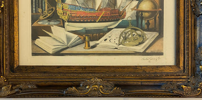 Maritime Still Life with Sextant, Engraving or Color Lithograph by Charles Cerny — detail 2