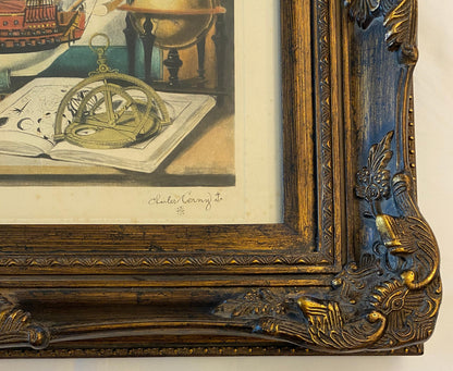 Maritime Still Life with Sextant, Engraving or Color Lithograph by Charles Cerny — detail 4