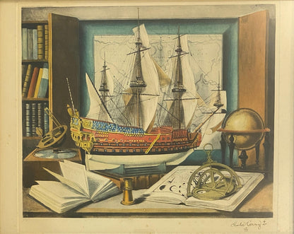 Maritime Still Life with Sextant, Engraving or Color Lithograph by Charles Cerny — detail 5