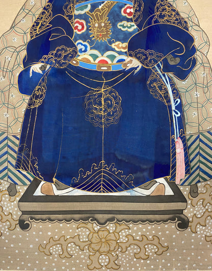 Antique Chinese Imperial Emperor Ancestral Painting on Silk — detail 2