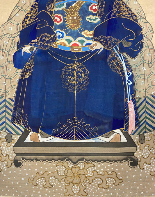 Antique Chinese Imperial Emperor Ancestral Painting on Silk — detail 2