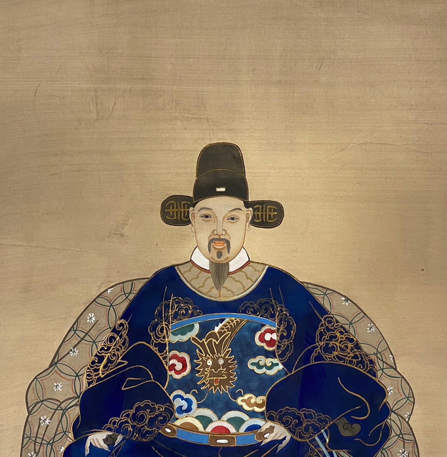 Antique Chinese Imperial Emperor Ancestral Painting on Silk — detail 3
