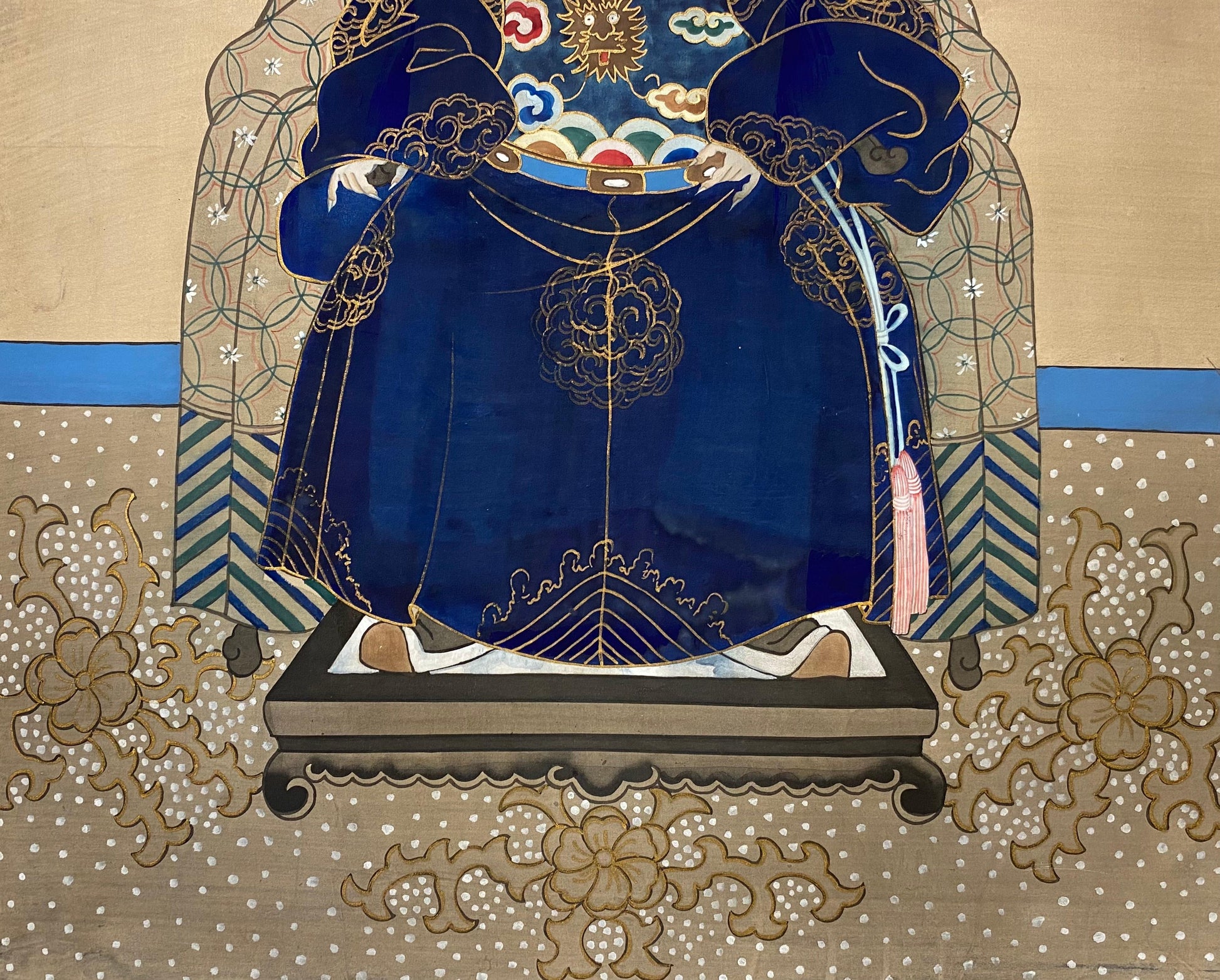 Antique Chinese Imperial Emperor Ancestral Painting on Silk — detail 4