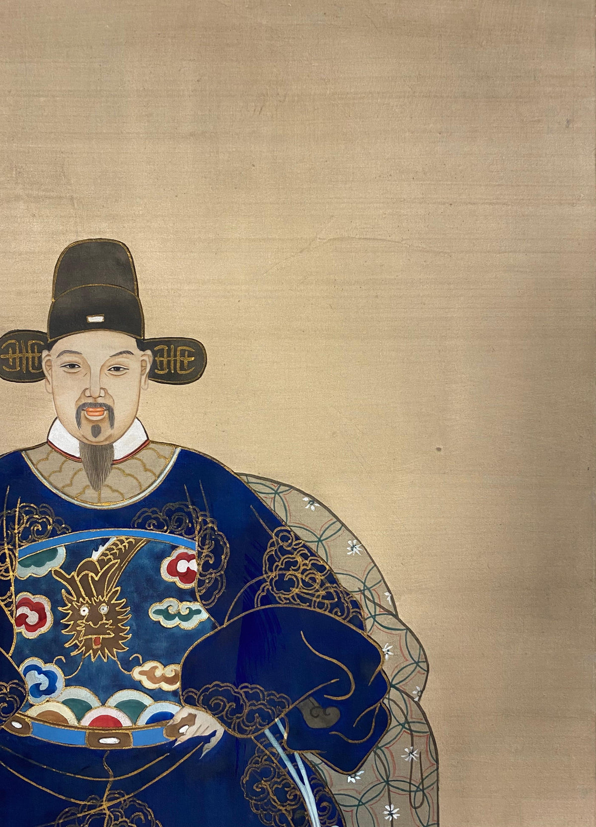 Antique Chinese Imperial Emperor Ancestral Painting on Silk — detail 5