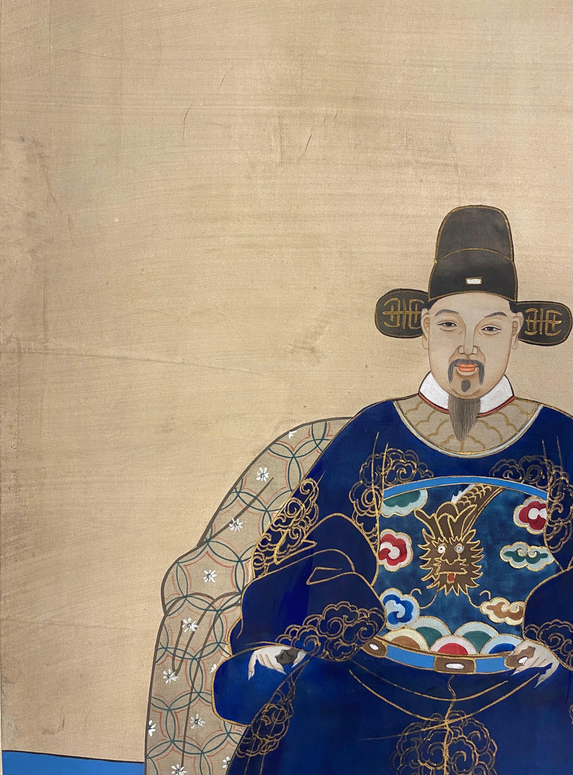 Antique Chinese Imperial Emperor Ancestral Painting on Silk — detail 6