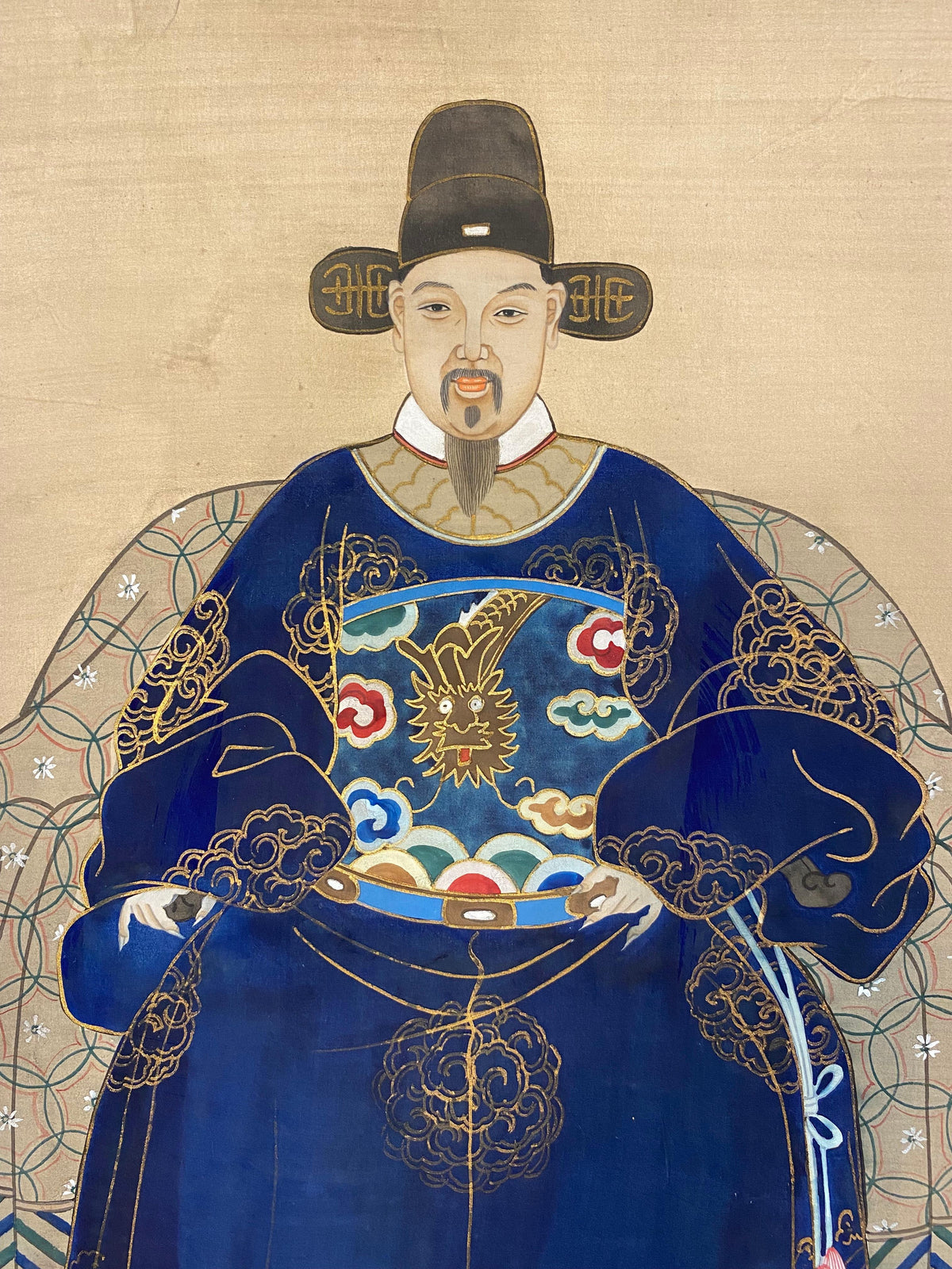Antique Chinese Imperial Emperor Ancestral Painting on Silk — detail 7