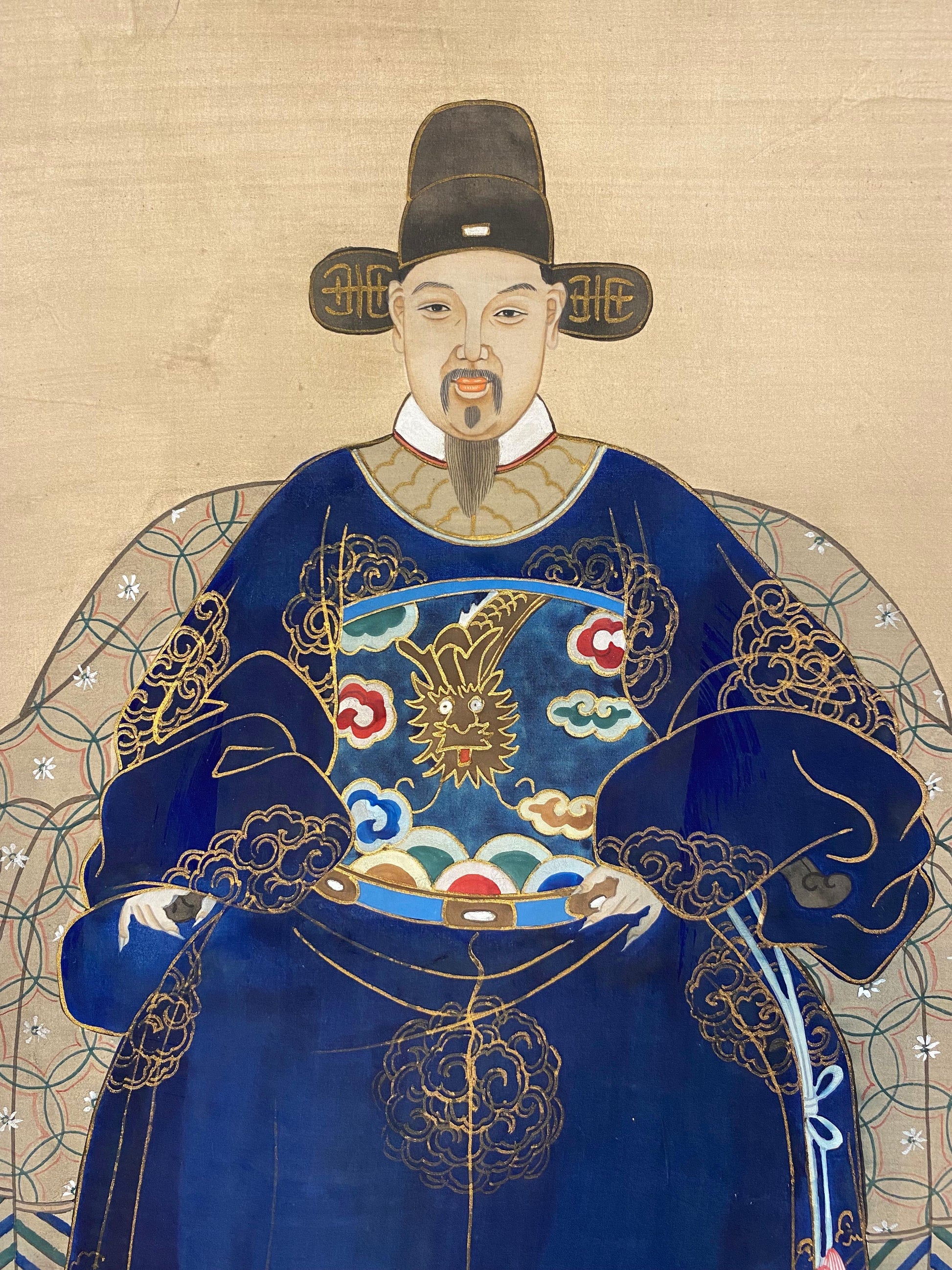 Antique Chinese Imperial Emperor Ancestral Painting on Silk — detail 7