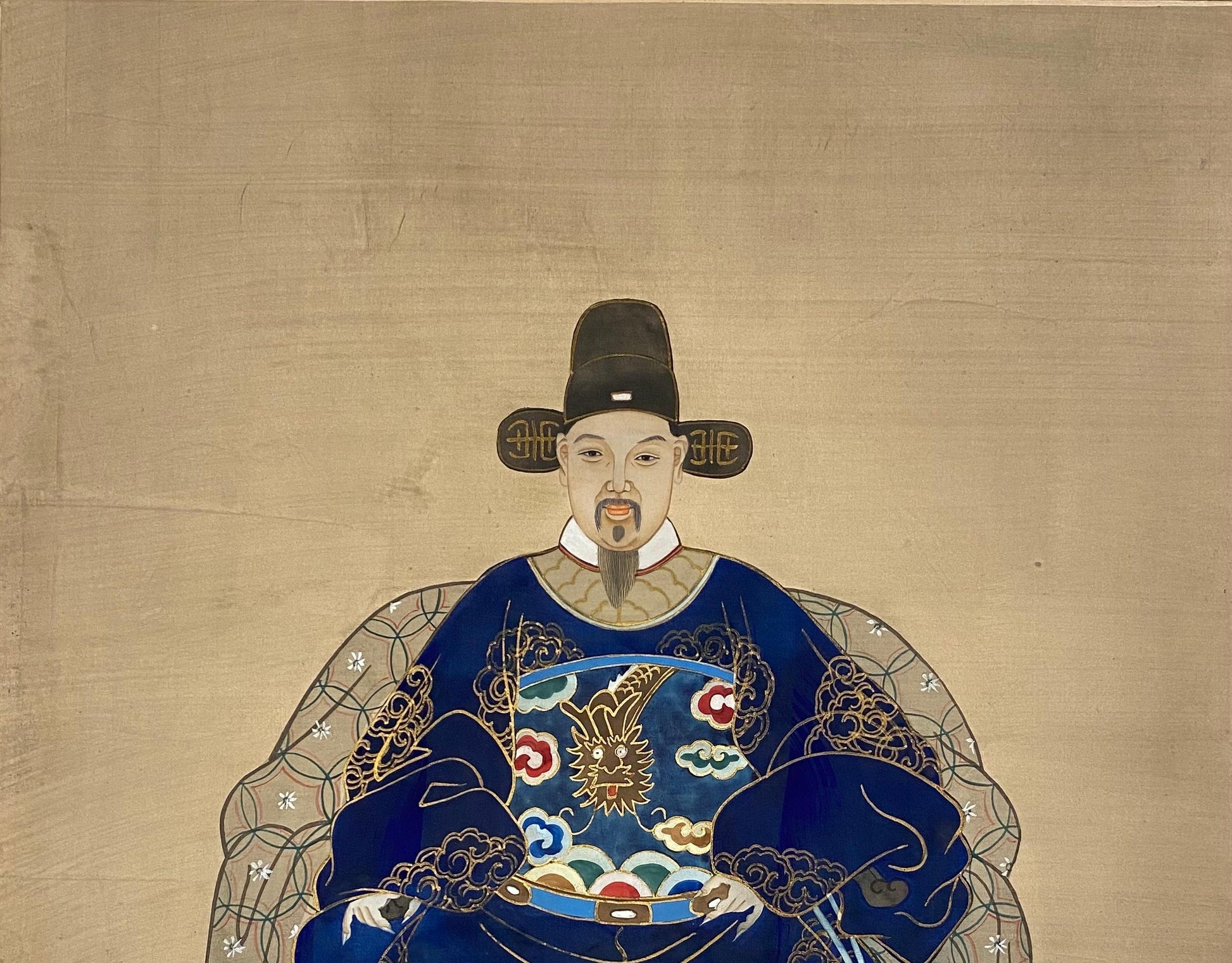 Antique Chinese Imperial Emperor Ancestral Painting on Silk — detail 8