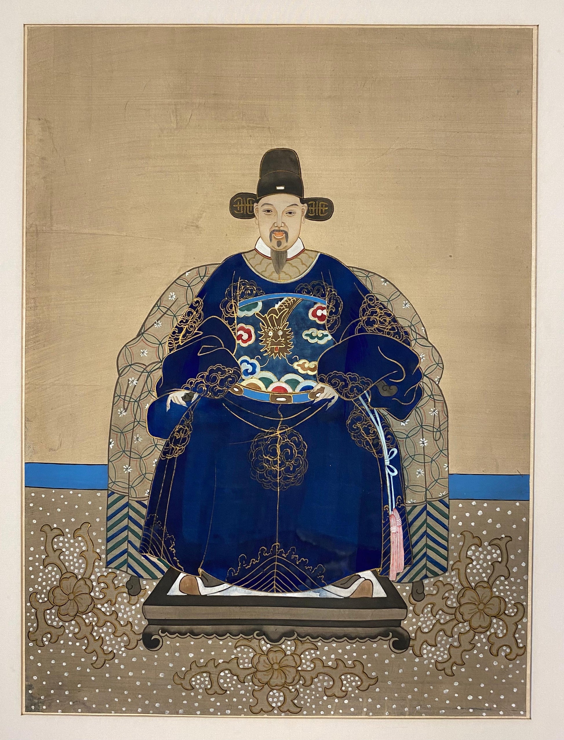 Antique Chinese Imperial Emperor Ancestral Painting on Silk — detail 9