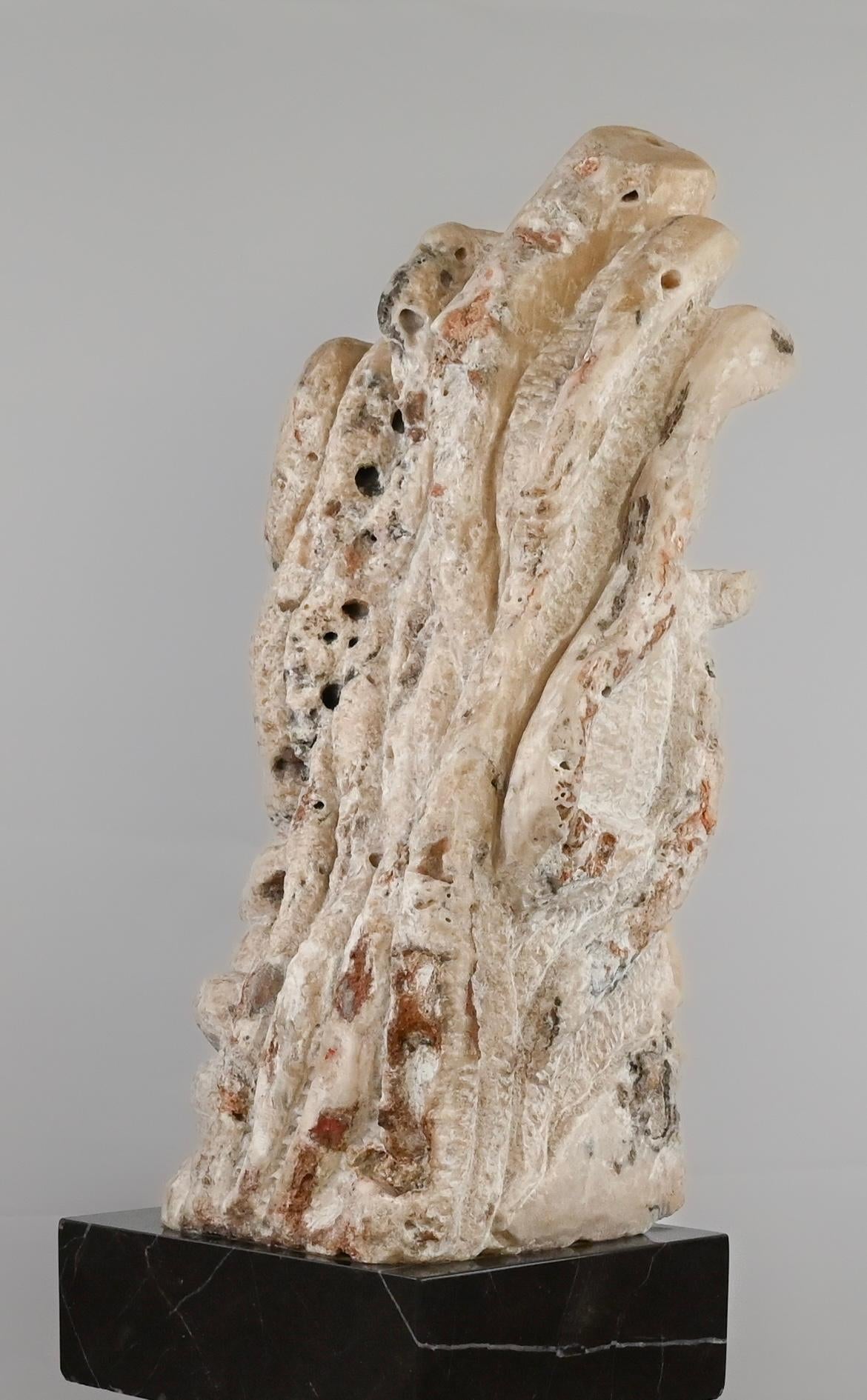 Abstract Stone Sculpture Chinese Scholar Stone on a Faux Marble Stand — detail 2