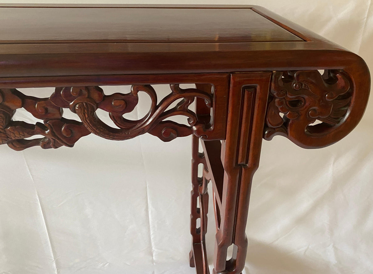 Large Chinese Hand Carved Dragon Altar Table or Rosewood Entry Table — detail 10