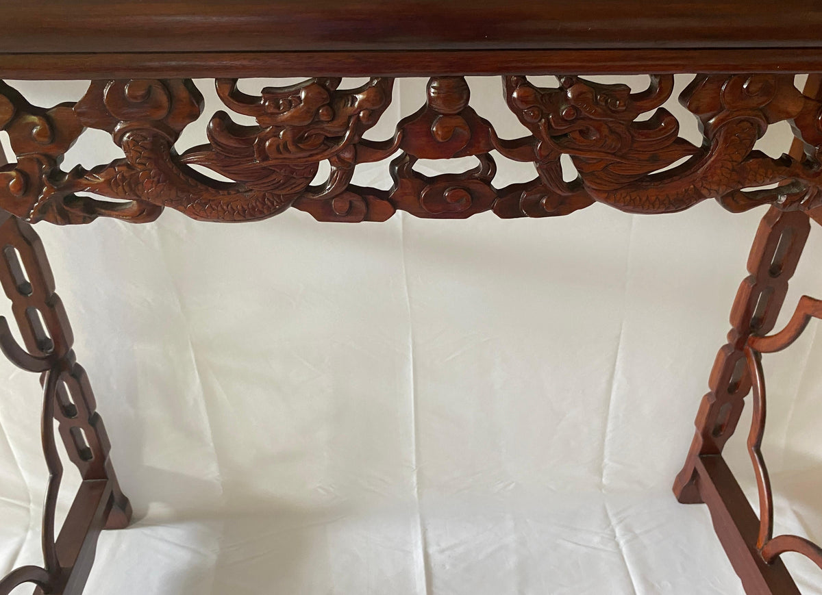 Large Chinese Hand Carved Dragon Altar Table or Rosewood Entry Table — detail 11