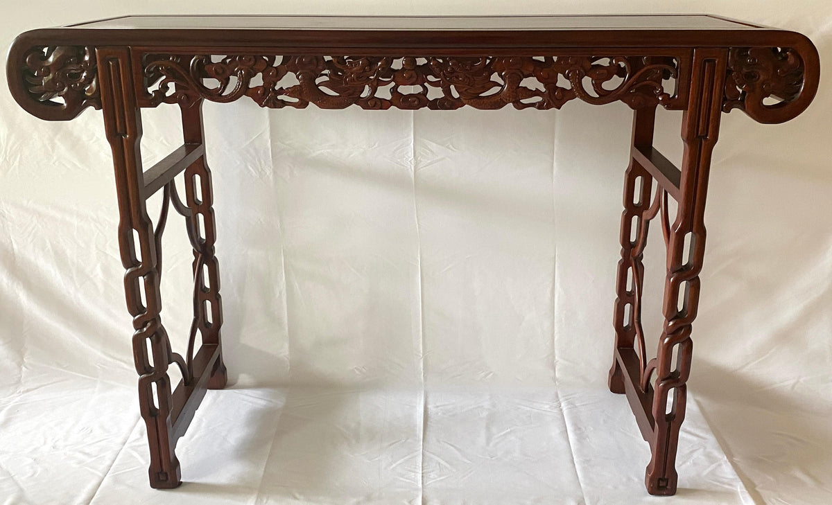 Large Chinese Hand Carved Dragon Altar Table or Rosewood Entry Table — detail 12