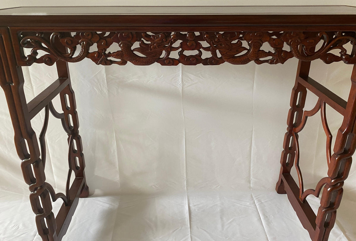 Large Chinese Hand Carved Dragon Altar Table or Rosewood Entry Table — detail 3