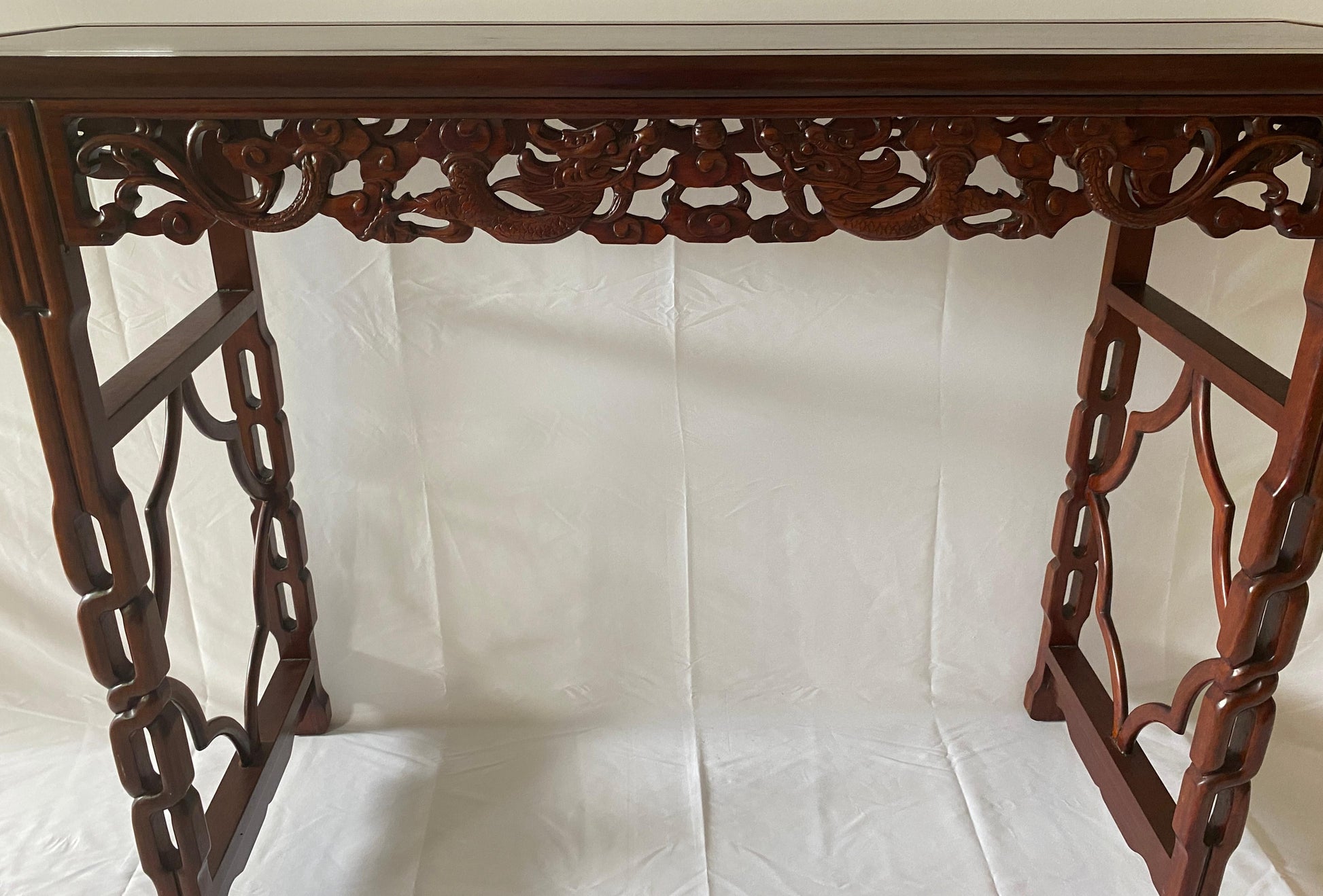 Large Chinese Hand Carved Dragon Altar Table or Rosewood Entry Table — detail 3