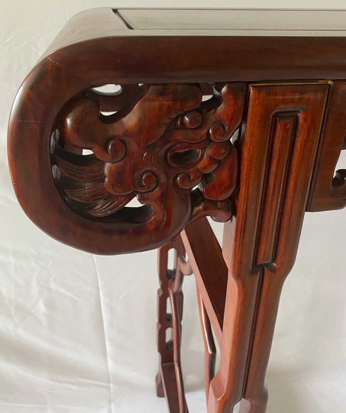 Large Chinese Hand Carved Dragon Altar Table or Rosewood Entry Table — detail 4