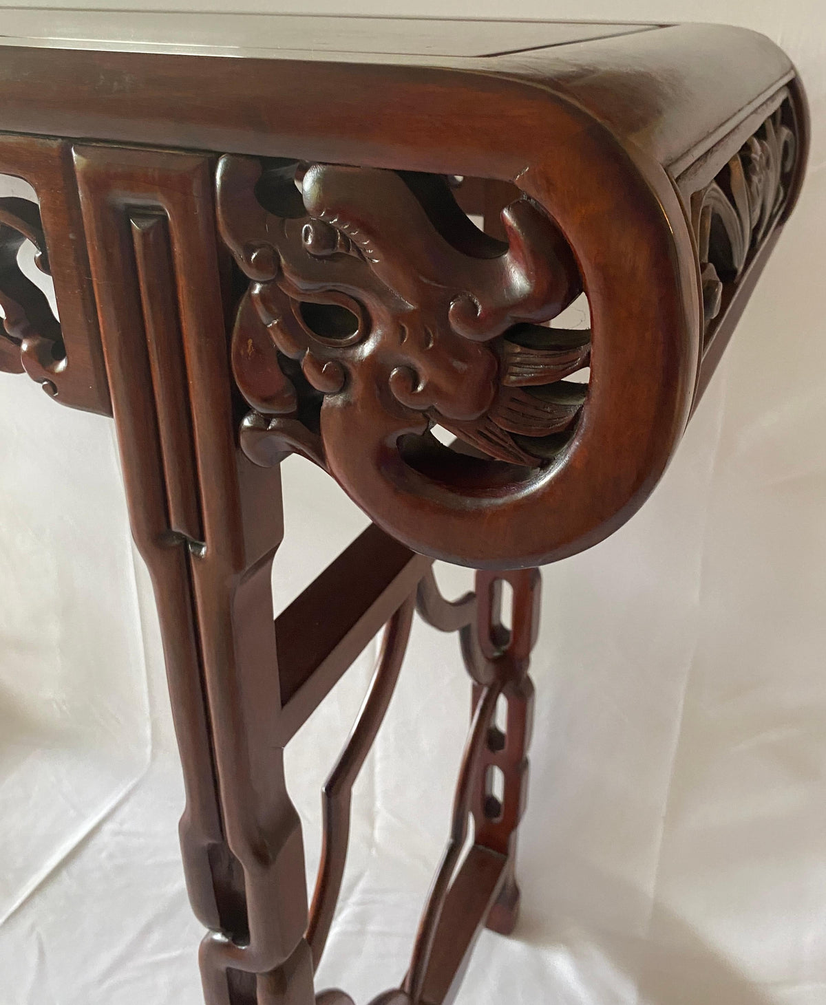 Large Chinese Hand Carved Dragon Altar Table or Rosewood Entry Table — detail 5