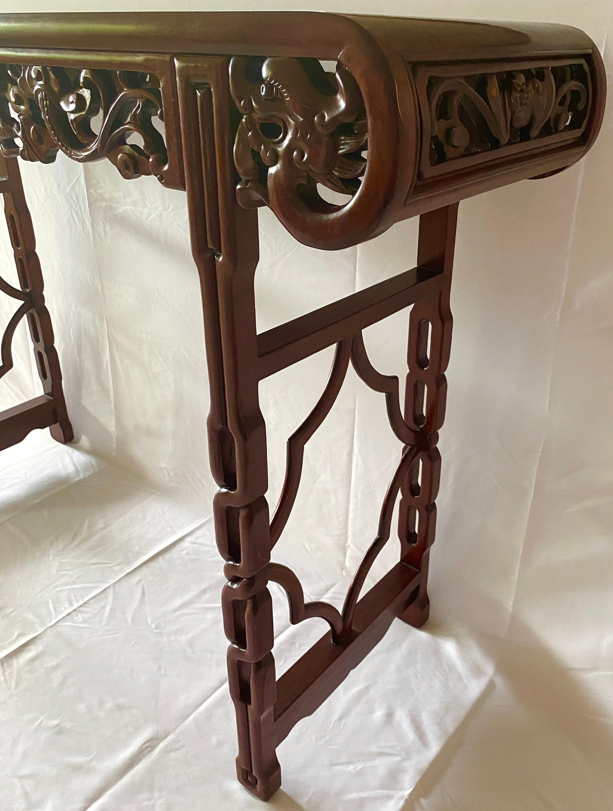 Large Chinese Hand Carved Dragon Altar Table or Rosewood Entry Table — detail 6