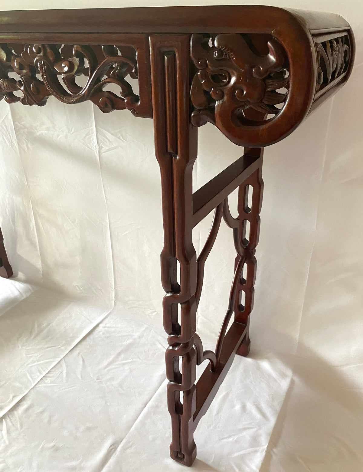 Large Chinese Hand Carved Dragon Altar Table or Rosewood Entry Table — detail 7