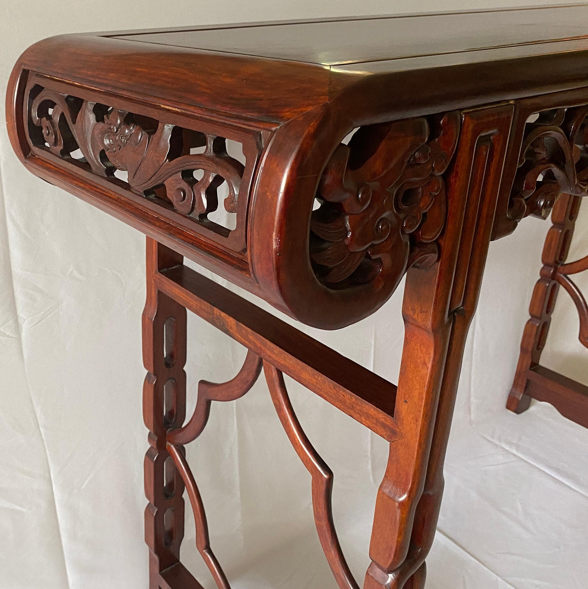 Large Chinese Hand Carved Dragon Altar Table or Rosewood Entry Table — detail 9
